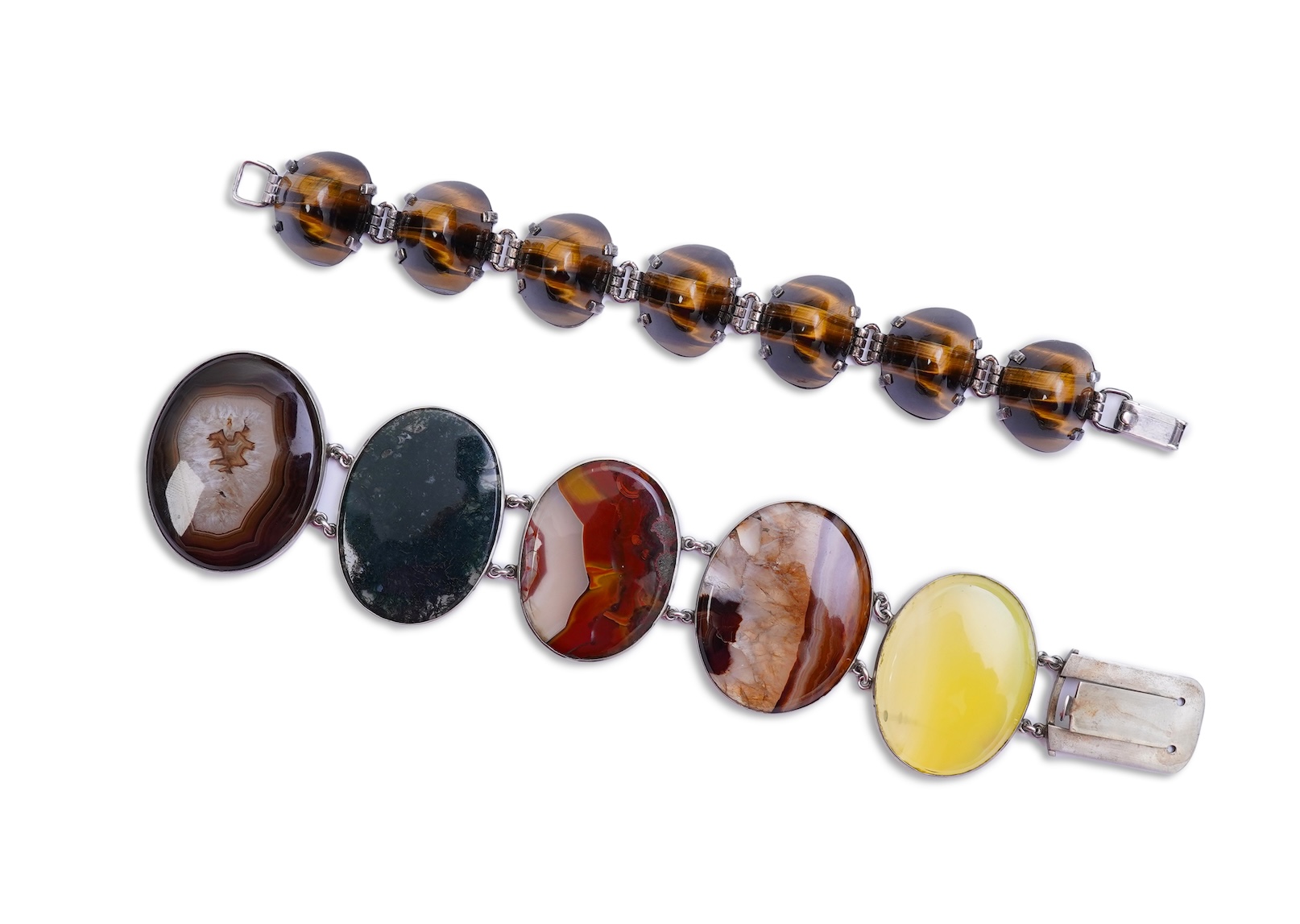 Two silver and hardstone bracelets